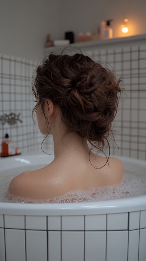 Low Angle View of a Woman Relaxing in a Clean White Bathtub – Cozy Aesthetic (67)