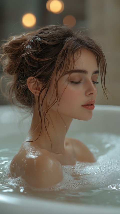 Low Angle View of a Woman Relaxing in a Clean White Bathtub – Cozy Aesthetic (78)