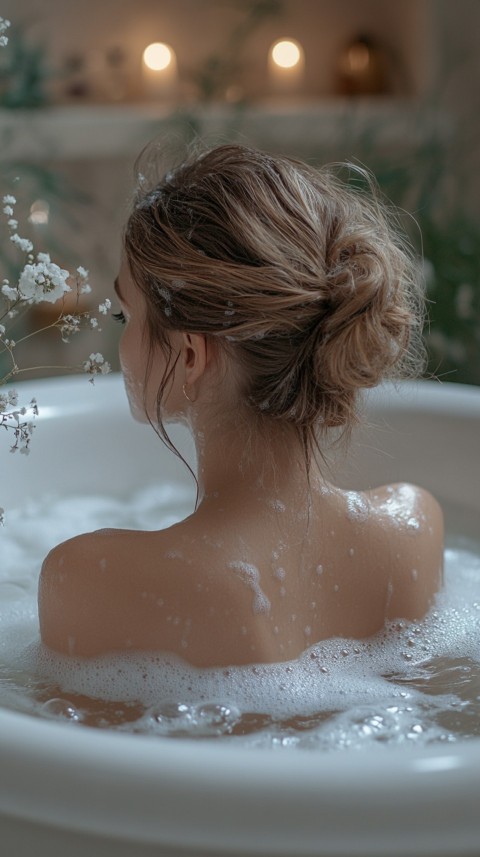 Low Angle View of a Woman Relaxing in a Clean White Bathtub – Cozy Aesthetic (84)