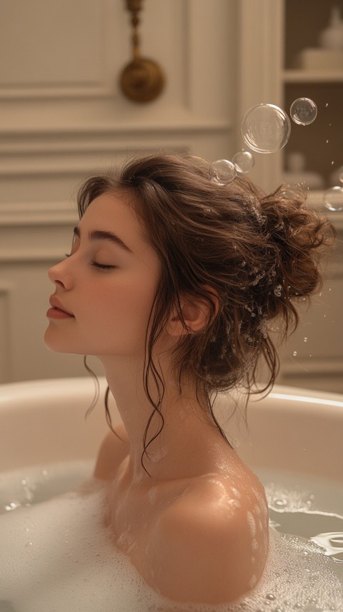 Low Angle View of a Woman Relaxing in a Clean White Bathtub – Cozy Aesthetic (85)