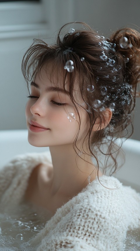 Low Angle View of a Woman Relaxing in a Clean White Bathtub – Cozy Aesthetic (94)