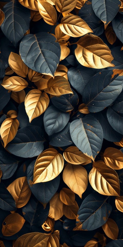 Leaves in various shades of gold and brown on a dark background design aesthetic (14)