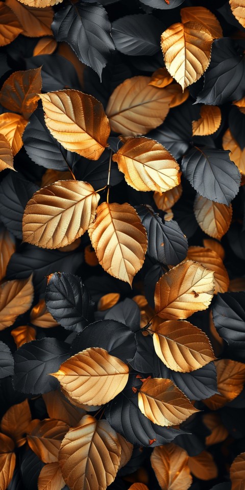 Leaves in various shades of gold and brown on a dark background design aesthetic (13)