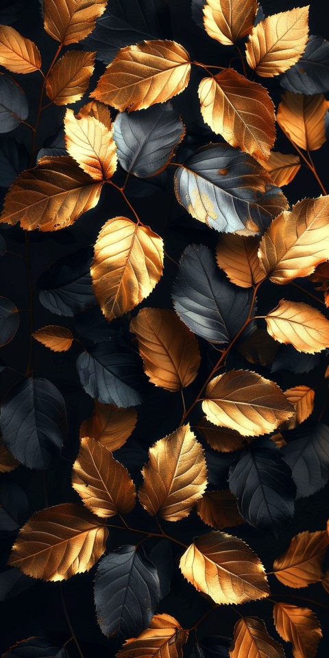 Leaves in various shades of gold and brown on a dark background design aesthetic (3)