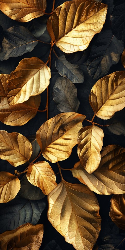 Leaves in various shades of gold and brown on a dark background design aesthetic (8)