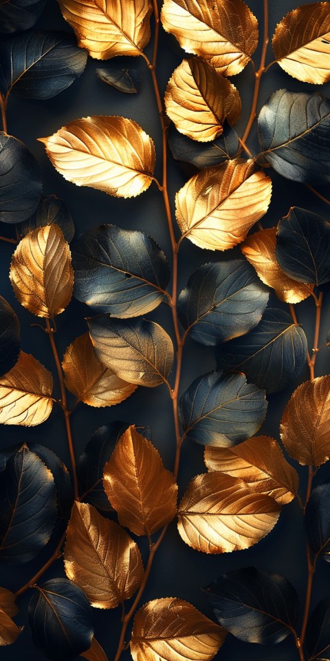 Leaves in various shades of gold and brown on a dark background design aesthetic (2)