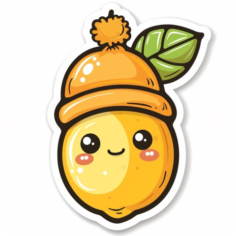 Cute Kawaii Stickers Aesthetic Minimalistic Lemon with Beanie Design on White Background (26)