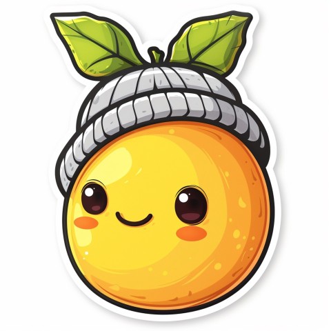 Cute Kawaii Stickers Aesthetic Minimalistic Lemon with Beanie Design on White Background (52)