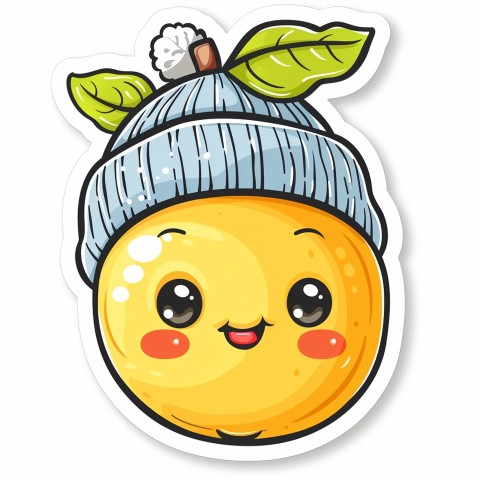 Cute Kawaii Stickers Aesthetic Minimalistic Lemon with Beanie Design on White Background (48)