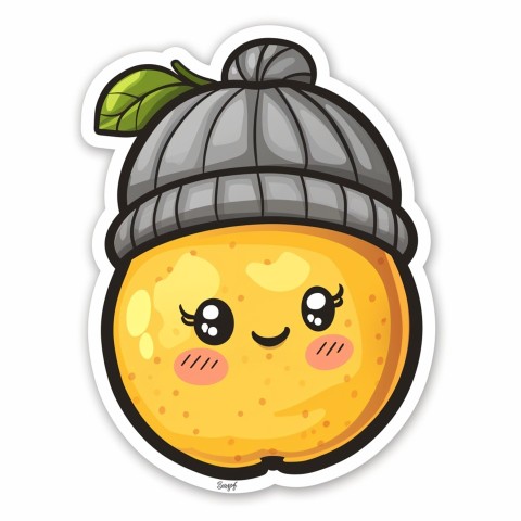 Cute Kawaii Stickers Aesthetic Minimalistic Lemon with Beanie Design on White Background (83)