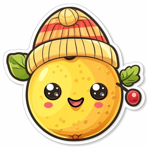 Cute Kawaii Stickers Aesthetic Minimalistic Lemon with Beanie Design on White Background (84)