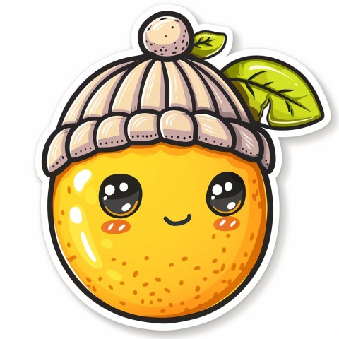 Cute Kawaii Stickers Aesthetic Minimalistic Lemon with Beanie Design on White Background (88)