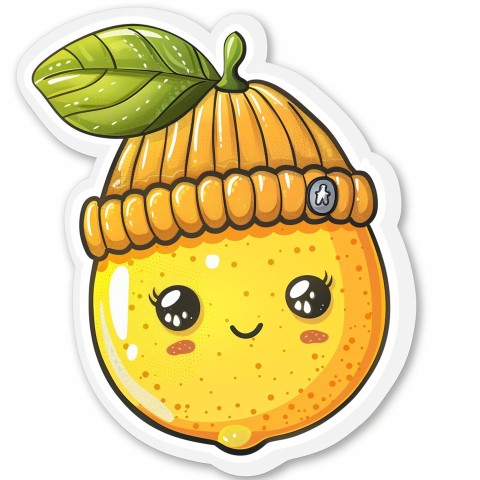 Cute Kawaii Stickers Aesthetic Minimalistic Lemon with Beanie Design on White Background (105)