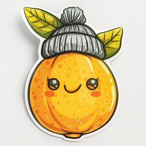 Cute Kawaii Stickers Aesthetic Minimalistic Lemon with Beanie Design on White Background (100)