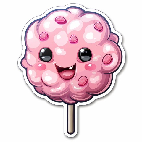 Cute Kawaii Stickers Candyfloss Character Face with Thick Line Illustration on White Background (17)