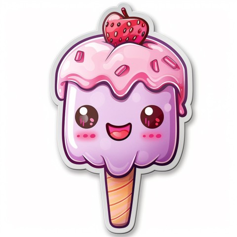 Cute Kawaii Stickers Candyfloss Character Face with Thick Line Illustration on White Background (12)