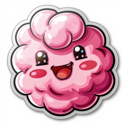 Cute Kawaii Stickers Candyfloss Character Face with Thick Line Illustration on White Background (74)