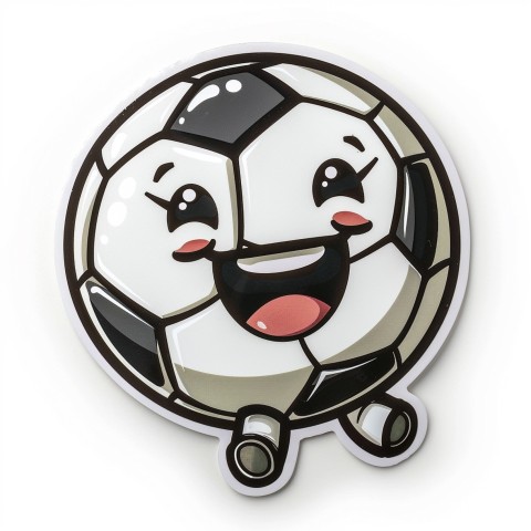 Cute Kawaii Stickers Lively Soccer Ball Mid Kick on White Background (1)