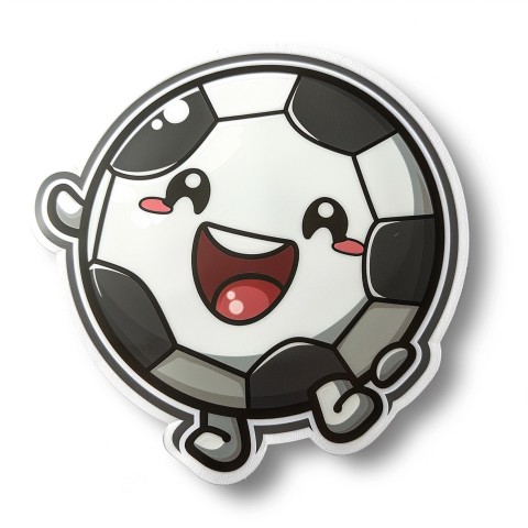 Cute Kawaii Stickers Lively Soccer Ball Mid Kick on White Background (17)