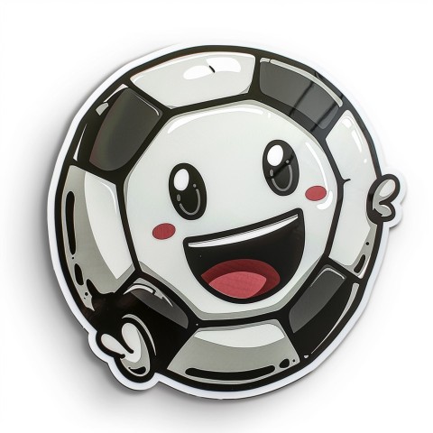 Cute Kawaii Stickers Lively Soccer Ball Mid Kick on White Background (6)