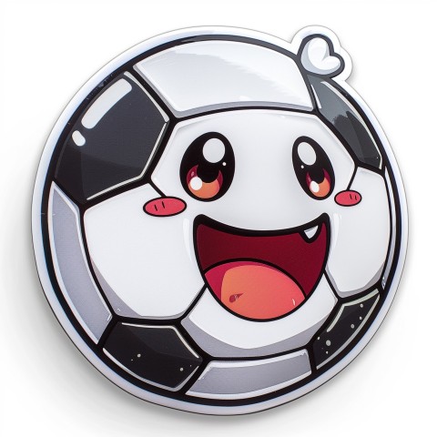 Cute Kawaii Stickers Lively Soccer Ball Mid Kick on White Background (18)