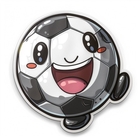 Cute Kawaii Stickers Lively Soccer Ball Mid Kick on White Background (22)