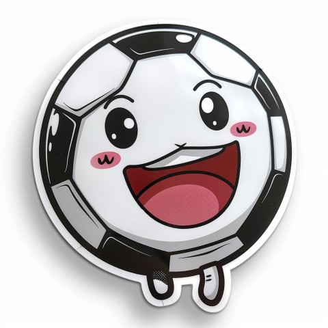 Cute Kawaii Stickers Lively Soccer Ball Mid Kick on White Background (86)