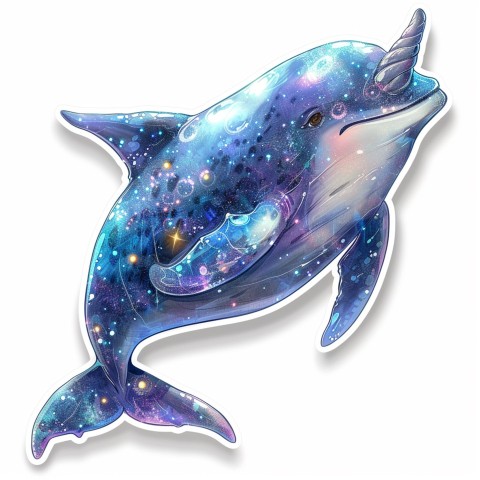 Cute Kawaii Stickers Narwhal with Sparkling Tusk on White Background (7)