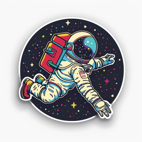 Cute Kawaii Stickers Tiny Astronaut Floating in Space on White Background (1)