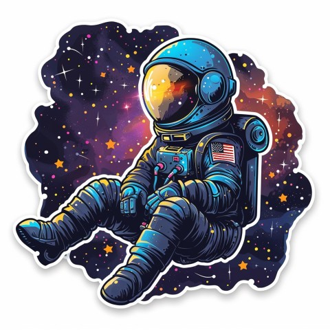 Cute Kawaii Stickers Tiny Astronaut Floating in Space on White Background (41)