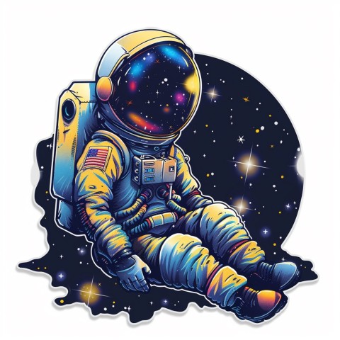 Cute Kawaii Stickers Tiny Astronaut Floating in Space on White Background (79)