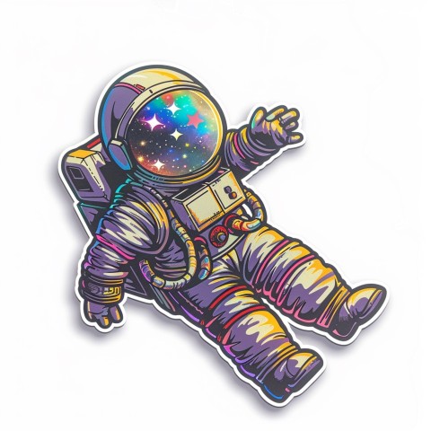 Cute Kawaii Stickers Tiny Astronaut Floating in Space on White Background (93)