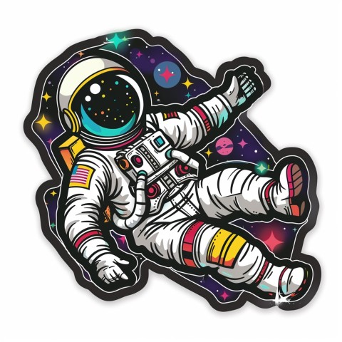 Cute Kawaii Stickers Tiny Astronaut Floating in Space on White Background (136)