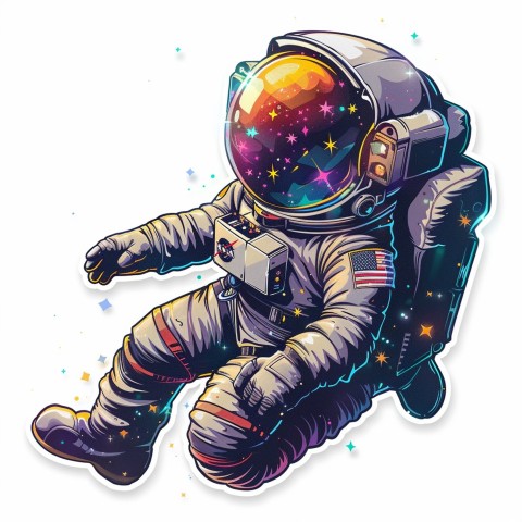 Cute Kawaii Stickers Tiny Astronaut Floating in Space on White Background (131)