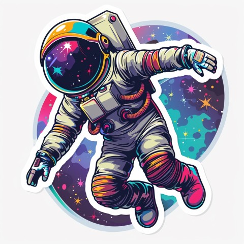 Cute Kawaii Stickers Tiny Astronaut Floating in Space on White Background (132)