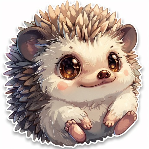 Cute Kawaii Stickers Tiny Hedgehog Curling into a Ball on White Background (74)