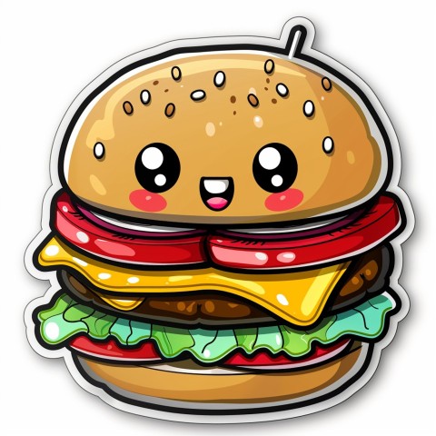 Cute Kawaii Stickers Hamburger with Expressive Layers on White Background (62)