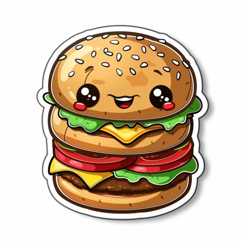 Cute Kawaii Stickers Hamburger with Expressive Layers on White Background (144)