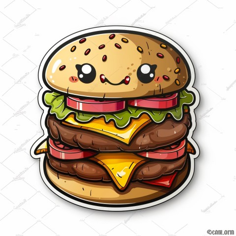 Cute Kawaii Stickers Hamburger with Expressive Layers on White Background (185)