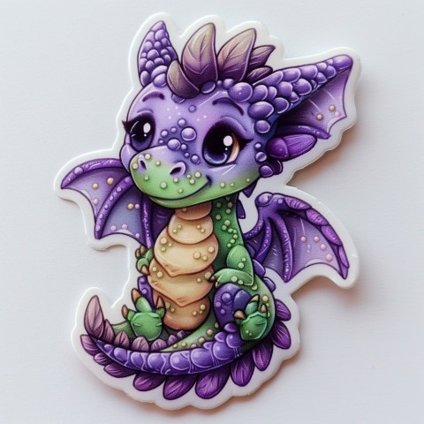 Cute Kawaii Stickers Mischievous Dragon with Tiny Wings on White Background (37)