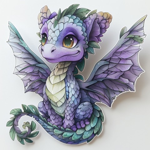 Cute Kawaii Stickers Mischievous Dragon with Tiny Wings on White Background (26)