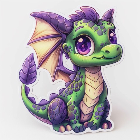 Cute Kawaii Stickers Mischievous Dragon with Tiny Wings on White Background (45)