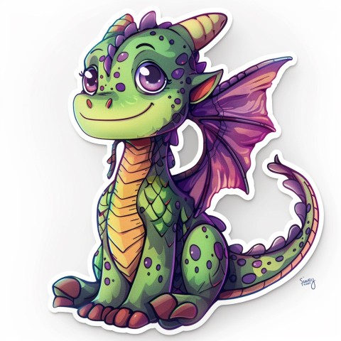 Cute Kawaii Stickers Mischievous Dragon with Tiny Wings on White Background (43)