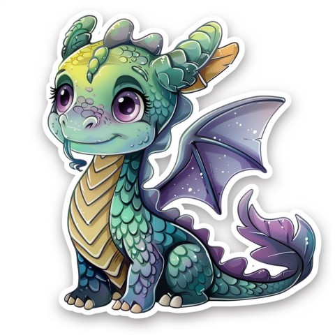 Cute Kawaii Stickers Mischievous Dragon with Tiny Wings on White Background (70)