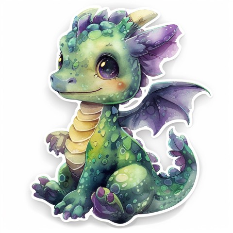 Cute Kawaii Stickers Mischievous Dragon with Tiny Wings on White Background (71)