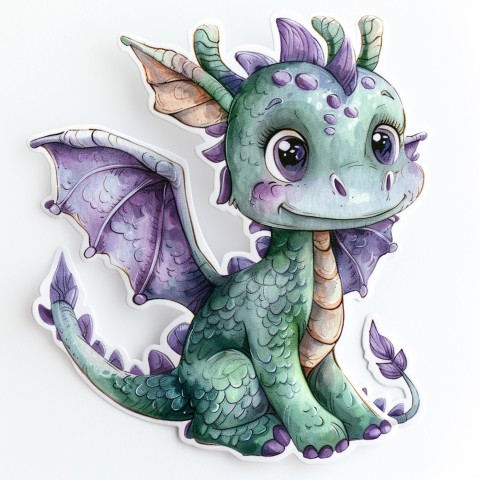 Cute Kawaii Stickers Mischievous Dragon with Tiny Wings on White Background (80)