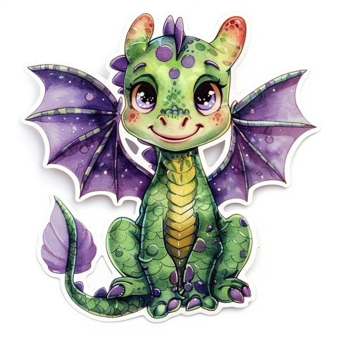 Cute Kawaii Stickers Mischievous Dragon with Tiny Wings on White Background (69)