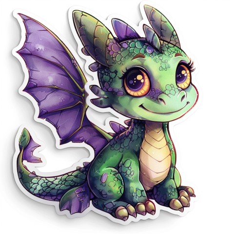 Cute Kawaii Stickers Mischievous Dragon with Tiny Wings on White Background (68)