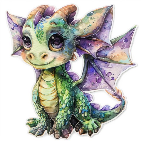 Cute Kawaii Stickers Mischievous Dragon with Tiny Wings on White Background (72)