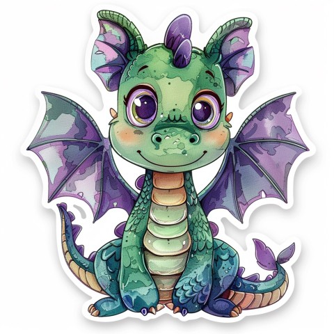 Cute Kawaii Stickers Mischievous Dragon with Tiny Wings on White Background (74)